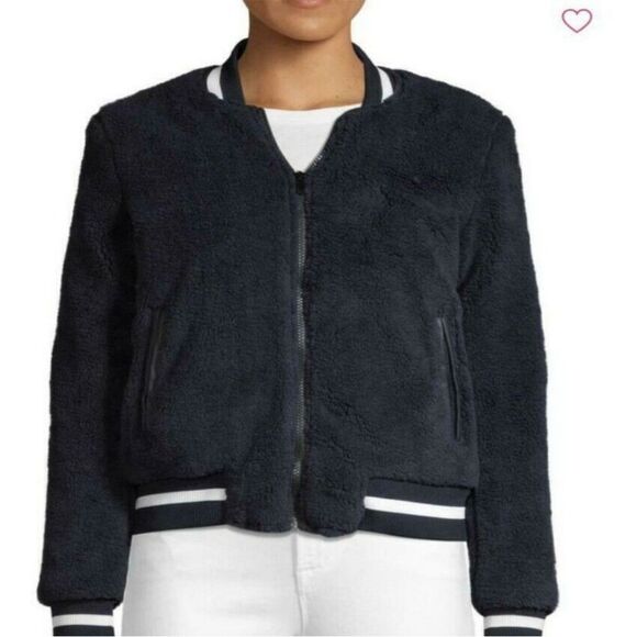 American Stitch Fleece Bomber Jacket Navy Size Small - Picture 12 of 12